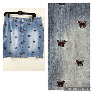 Vintage Y2K Lilly Pulitzer dog embroidered denim mini skirt